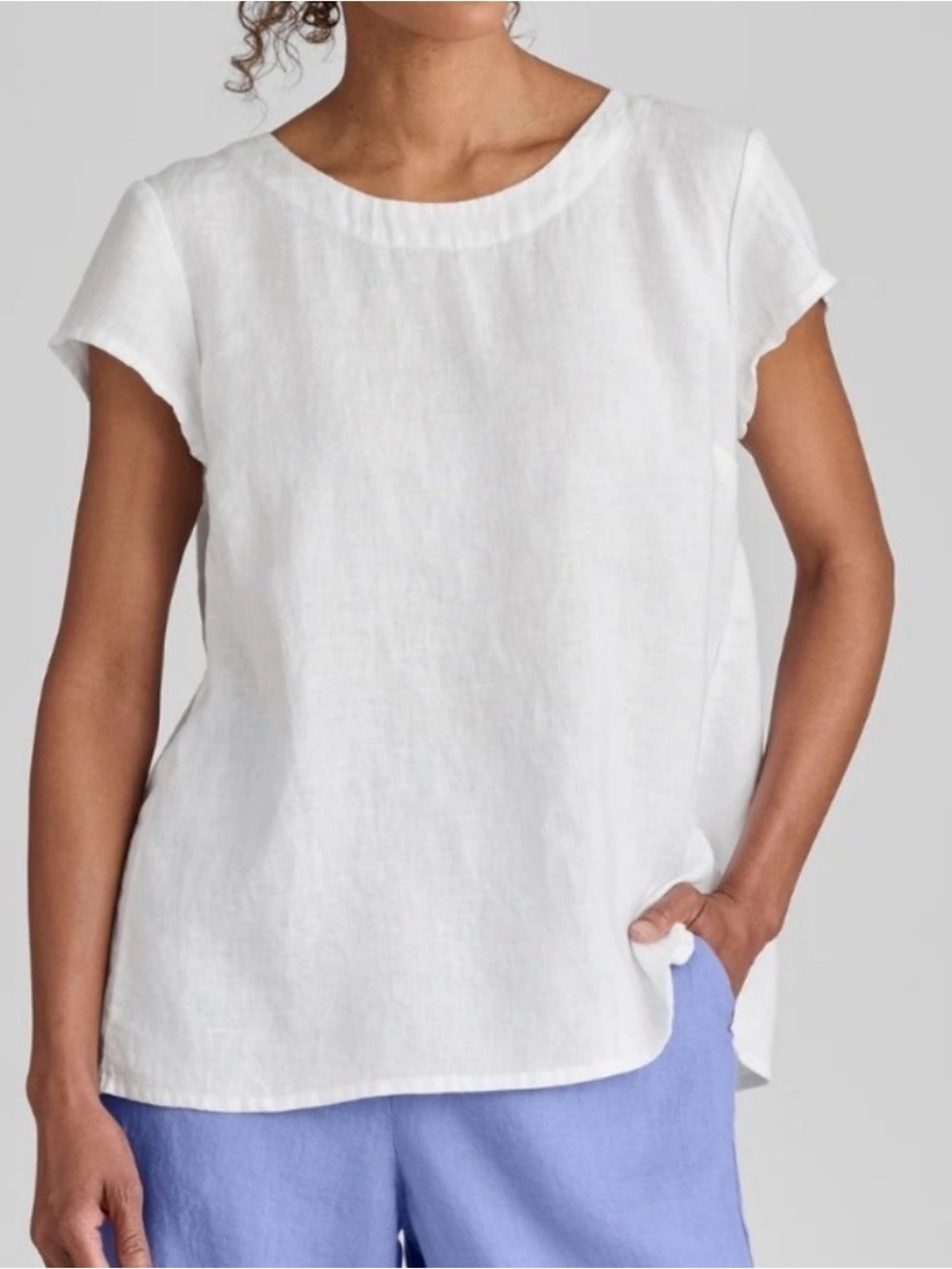 Flax Tuck Back Tee White Linen T Shirt Blouse Oversized Flowy Small